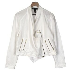 INC INTERNATIONAL Concepts 100% Linen Multi Zip Jacket Sz XL‎ White Waterfall